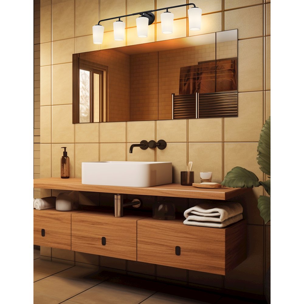 Z-Lite Montford 5 Light Vanity in Matte Black color, Steel frame. Picture 6