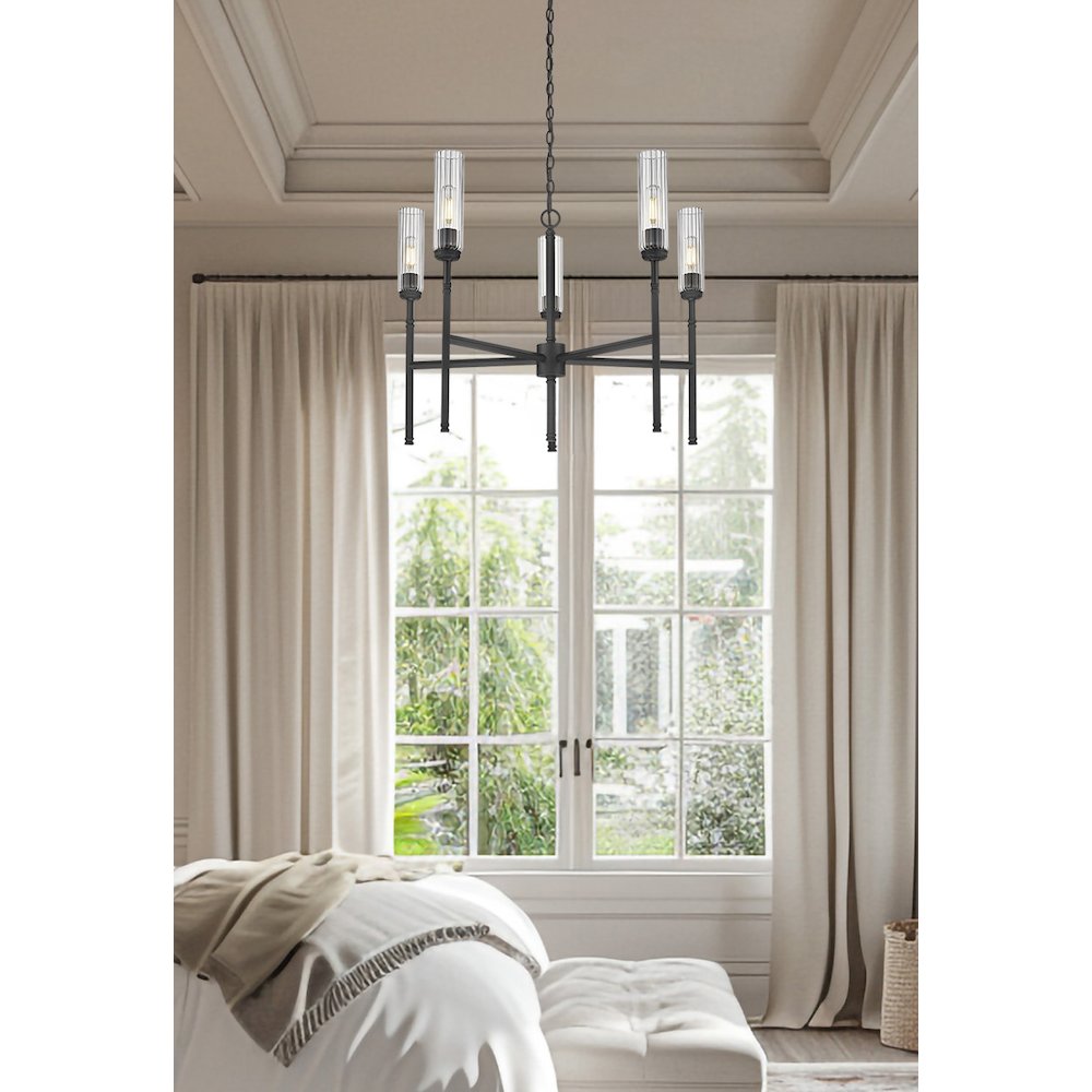 Z-Lite 5 Light Chandelier, Matte Black. Picture 6