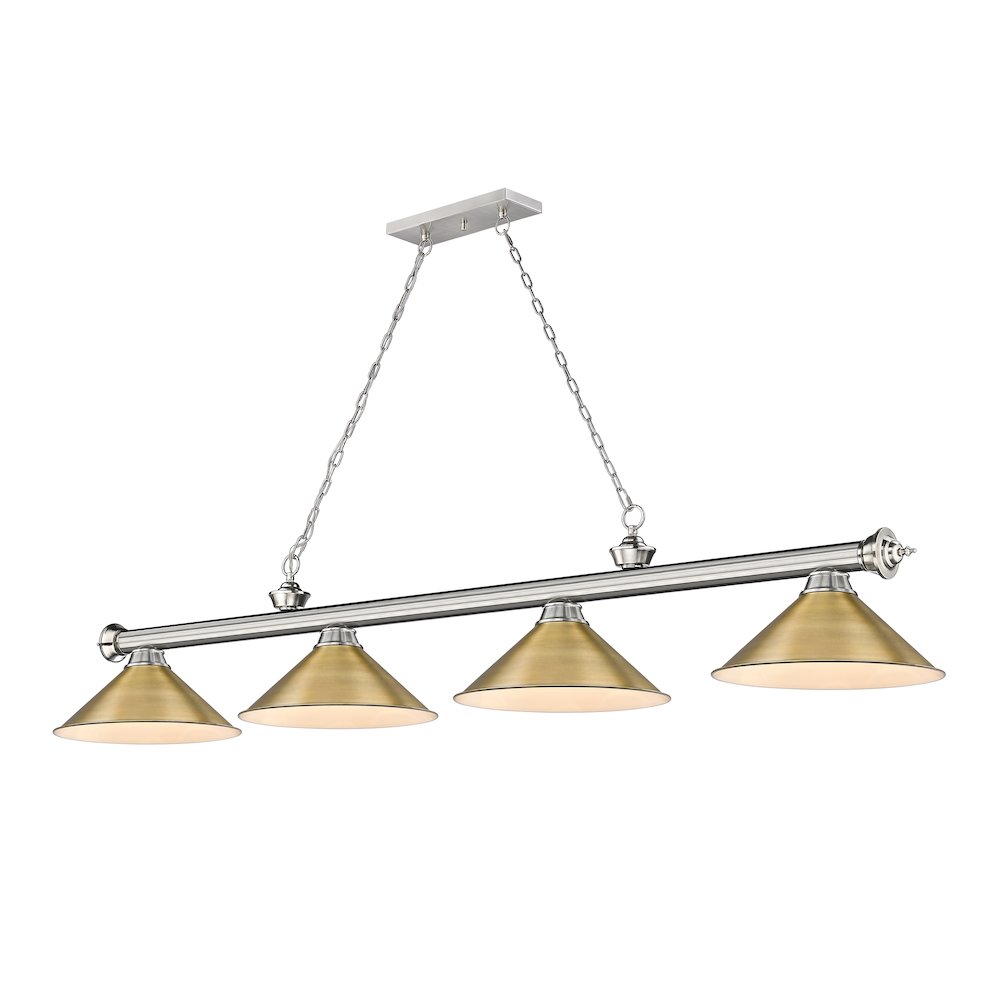 Z-Lite Cordon 4 Light Billiard, Steel Frame, Rubbed Brass Shade Color. Picture 1