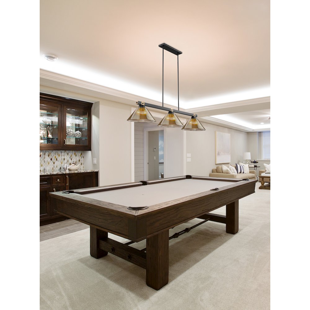 Z-Lite Bronte 3 Light Billiard, Steel Frame, Smoke Shade Color. Picture 6