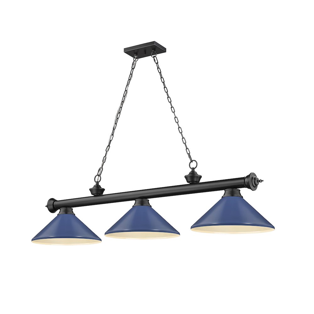 Z-Lite Cordon 3 Light Billiard, Steel Frame, Navy Blue Shade Color. Picture 1
