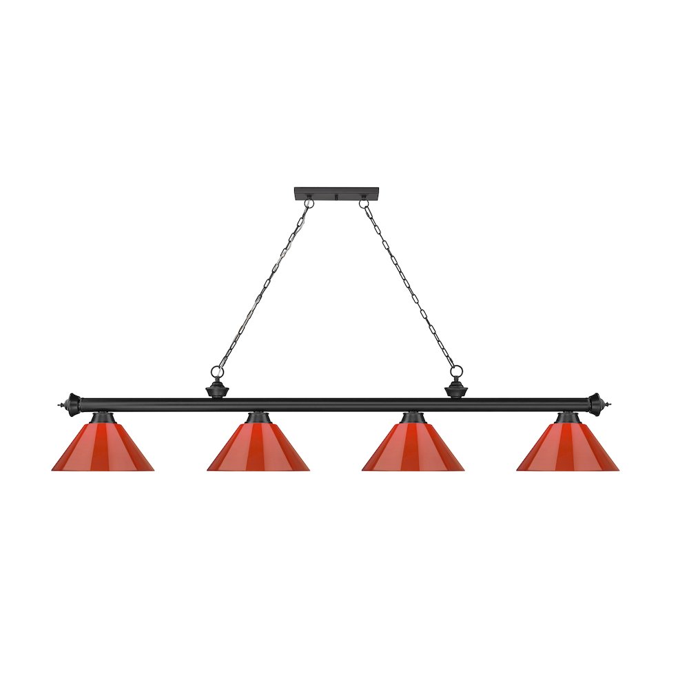 Z-Lite Cordon 4 Light Billiard, Steel Frame, Red Shade Color. Picture 2
