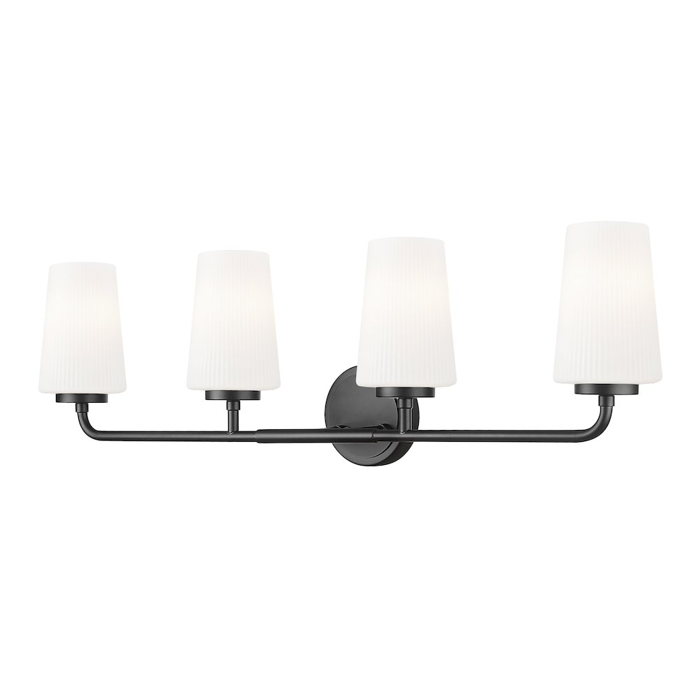 Z-Lite Montford 4 Light Vanity in Matte Black color, Steel frame. Picture 1