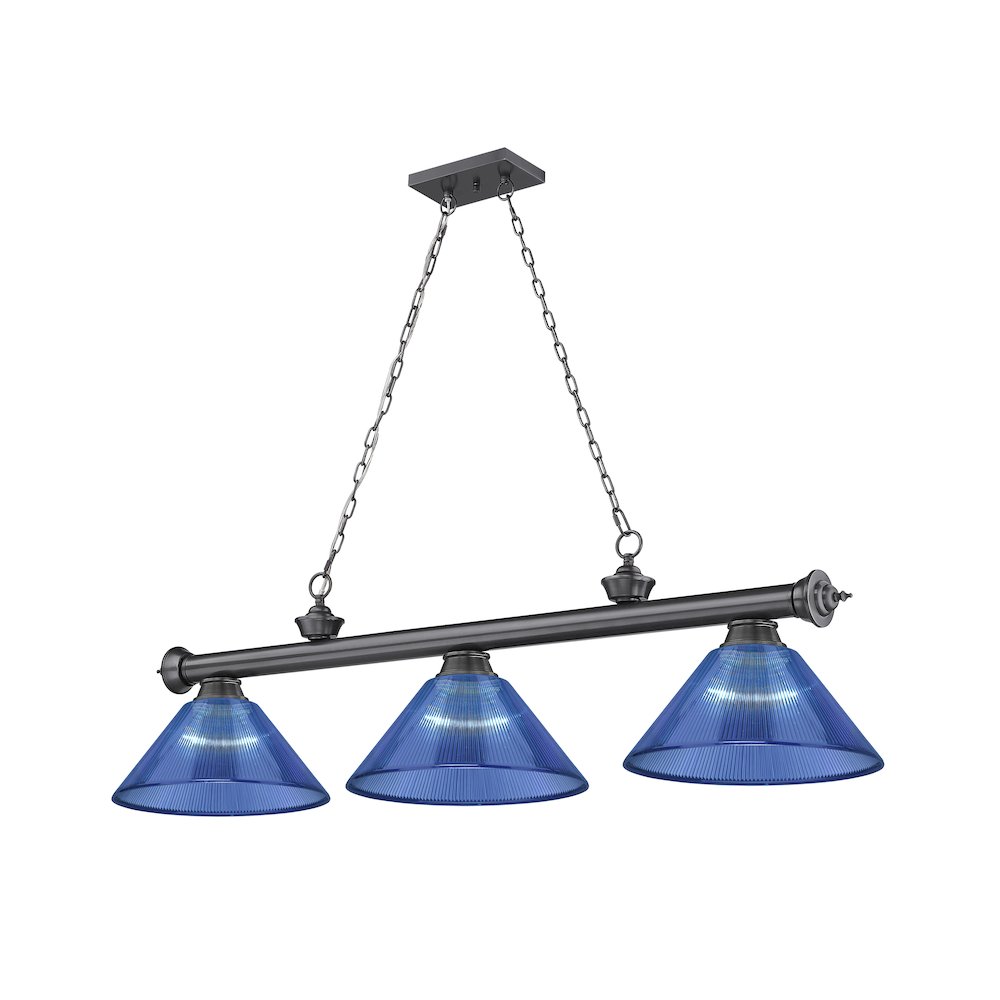 Z-Lite Cordon 3 Light Billiard, Steel Frame, Dark Blue Shade Color. Picture 1