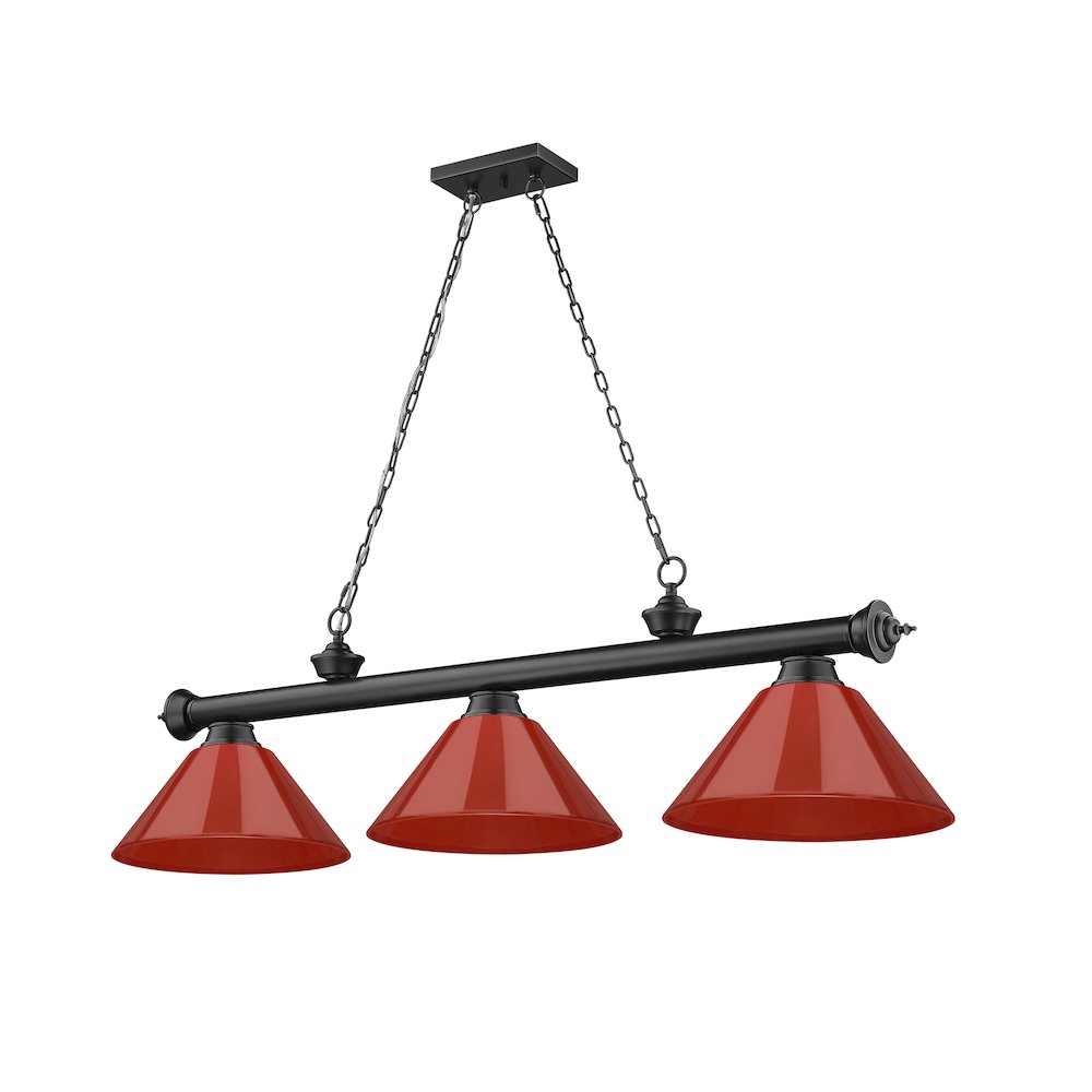 Z-Lite Cordon 3 Light Billiard, Steel Frame, Red Shade Color. Picture 5