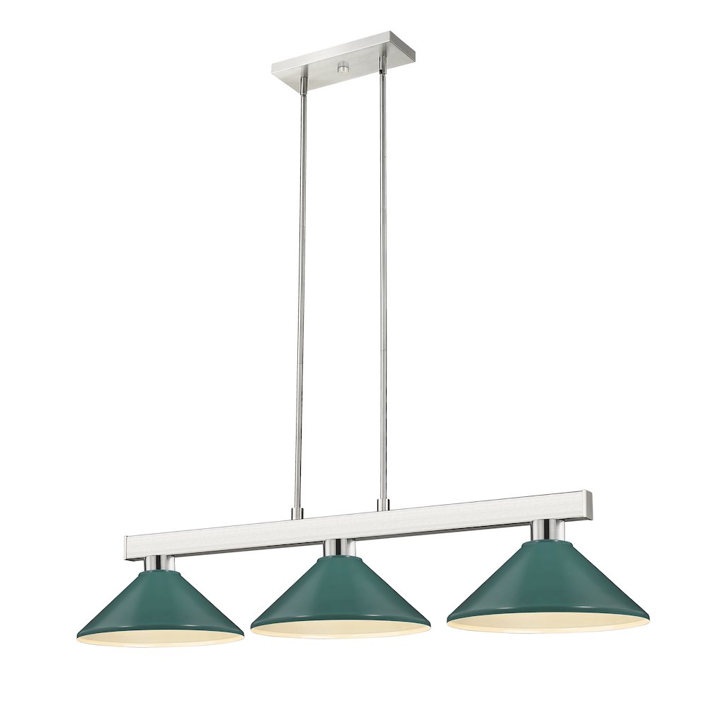 Z-Lite Cobalt 3 Light Billiard, Steel Frame, Dark Green Shade Color. Picture 1