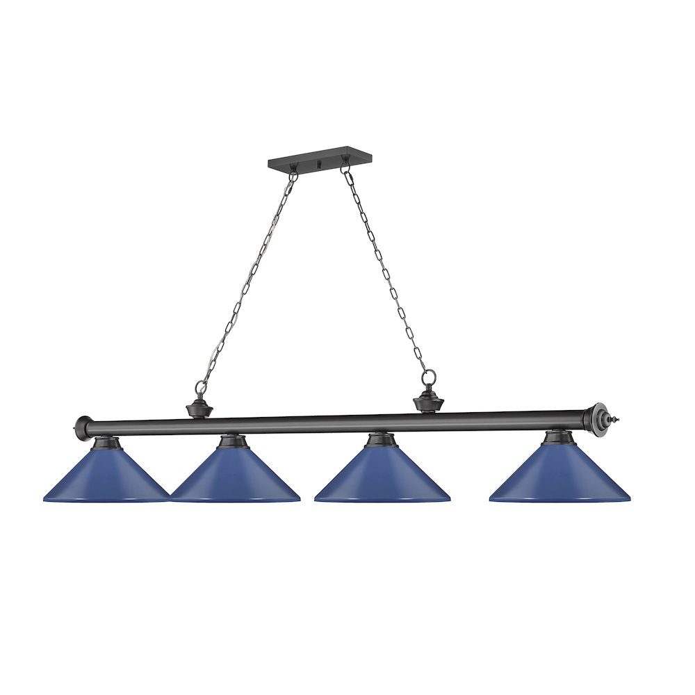 Z-Lite Cordon 4 Light Billiard, Steel Frame, Navy Blue Shade Color. Picture 3