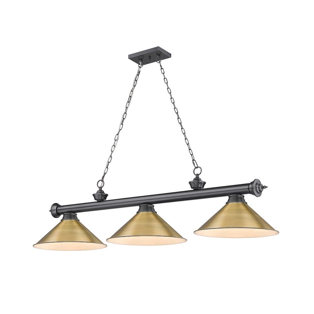 Z-Lite Cordon 3 Light Billiard, Steel Frame, Rubbed Brass Shade Color. Picture 1
