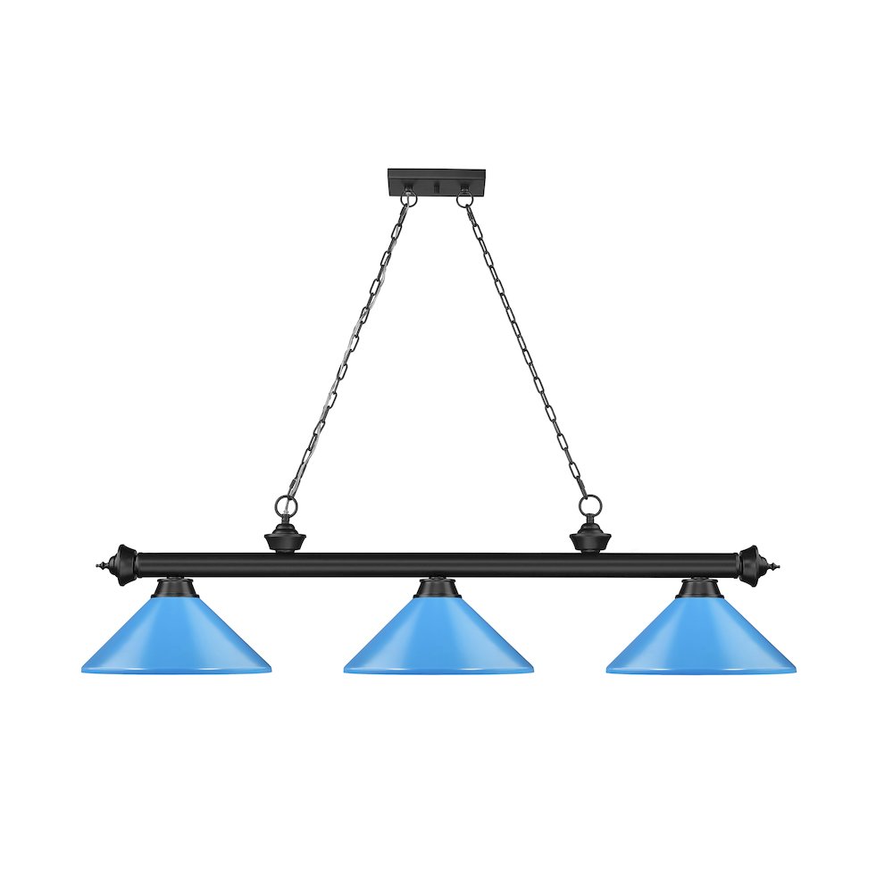Z-Lite Cordon 3 Light Billiard, Steel Frame, Electric Blue Shade Color. Picture 2