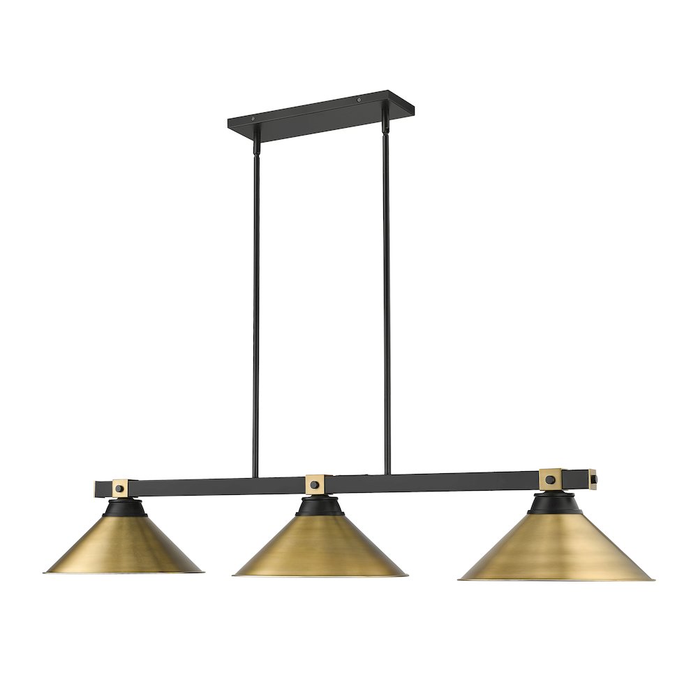 Z-Lite Bronte 3 Light Billiard, Steel Frame, Rubbed Brass Shade Color. Picture 3