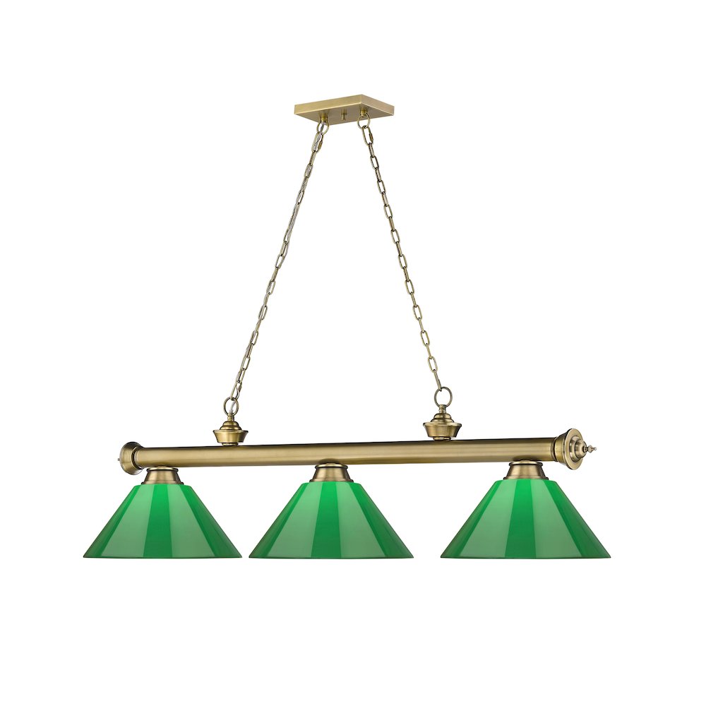 Z-Lite Cordon 3 Light Billiard, Steel Frame, Green Shade Color. Picture 3