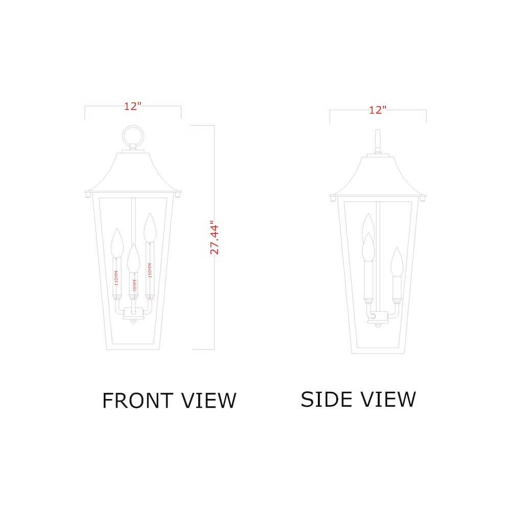 Z-Lite 3 Light Outdoor Chain Mount Ceiling Fixture. Picture 8