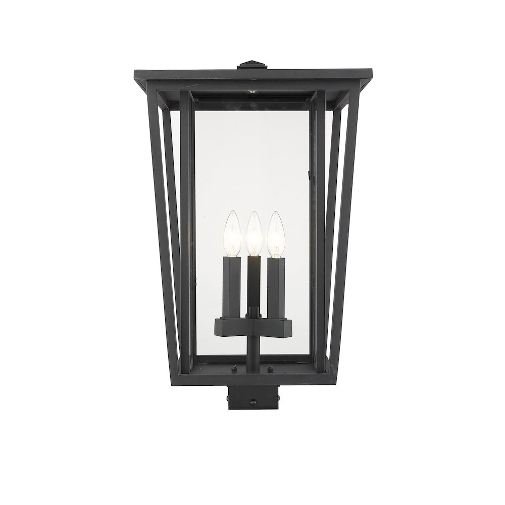 Z-Lite Seoul 3 Light Outdoor Post Mount Fixture in Black Frame Finish. Picture 1
