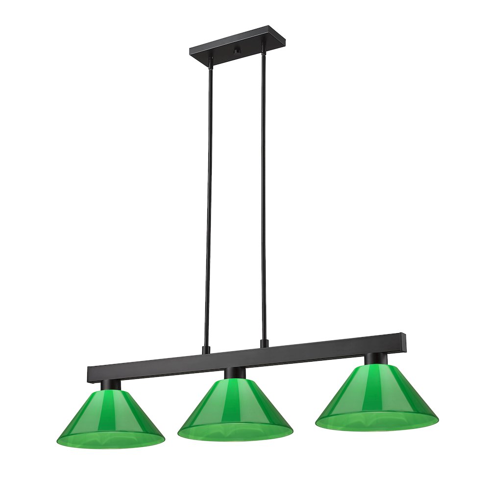 Z-Lite Cobalt 3 Light Billiard, Steel Frame, Green Shade Color. Picture 1