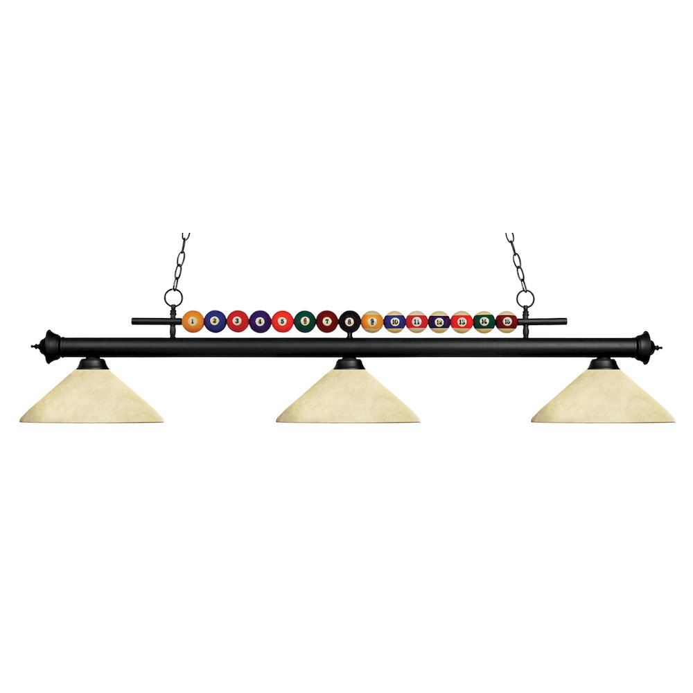 Z-Lite Shark 3 Light Billiard, Steel Frame, Golden Mottle Shade Color. Picture 1