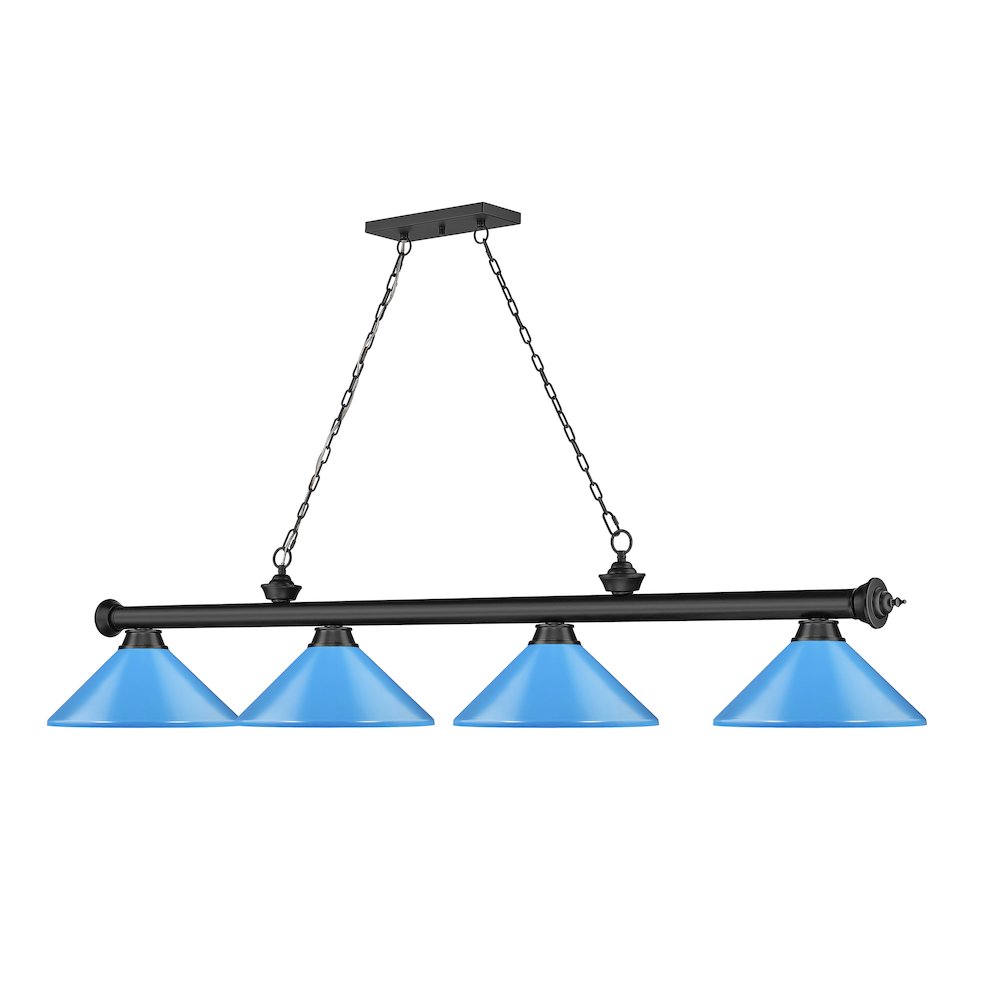 Z-Lite Cordon 4 Light Billiard, Steel Frame, Electric Blue Shade Color. Picture 3