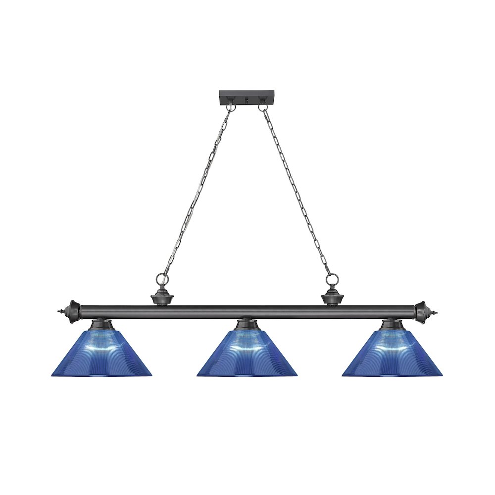 Z-Lite Cordon 3 Light Billiard, Steel Frame, Dark Blue Shade Color. Picture 2
