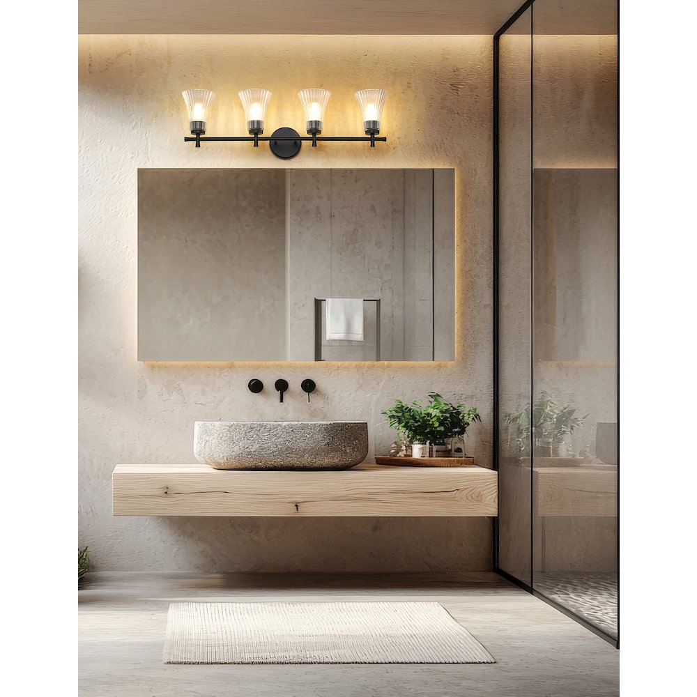 Z-Lite Belle 4 Light Vanity in Matte Black color, Steel frame. Picture 7