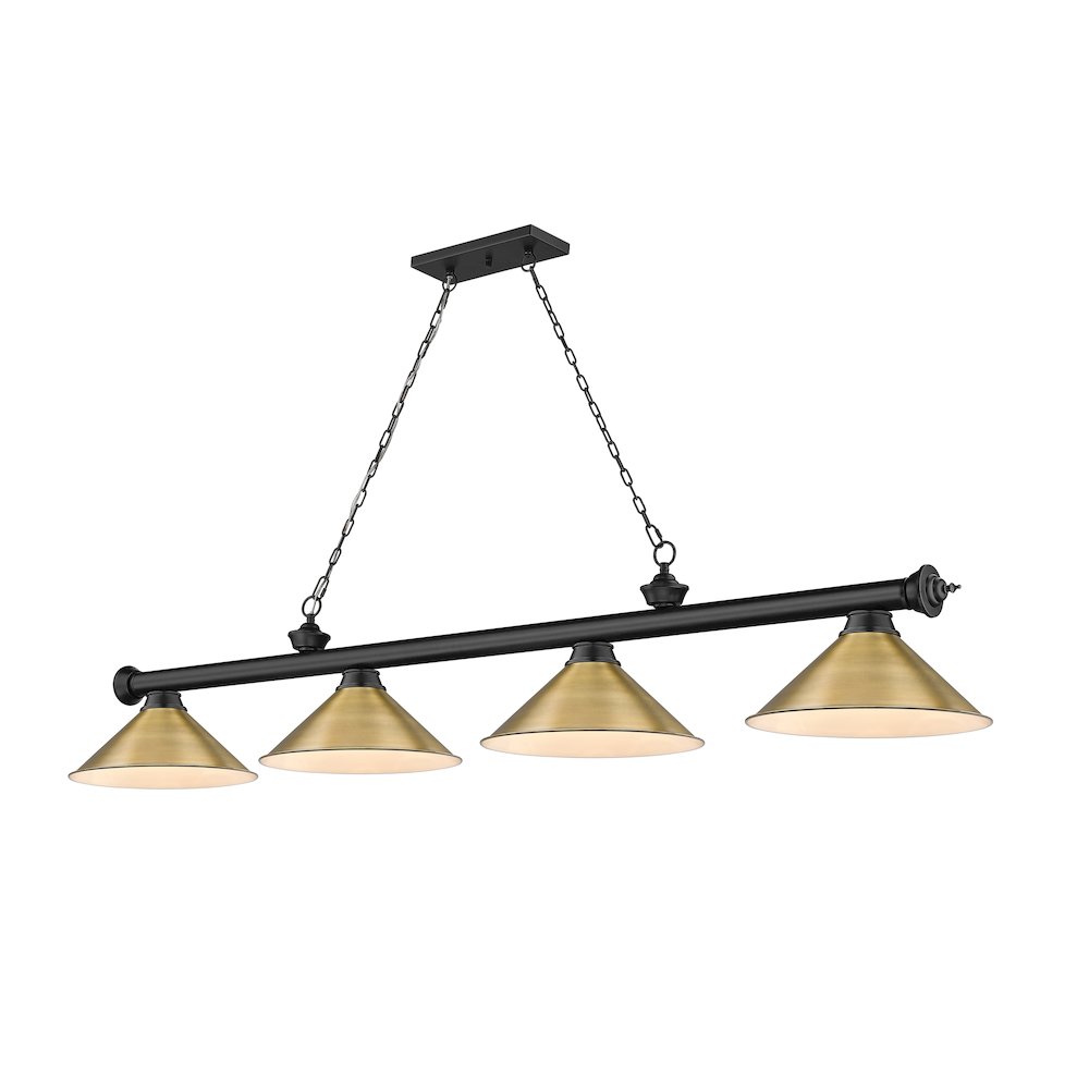 Z-Lite Cordon 4 Light Billiard, Steel Frame, Rubbed Brass Shade Color. Picture 1