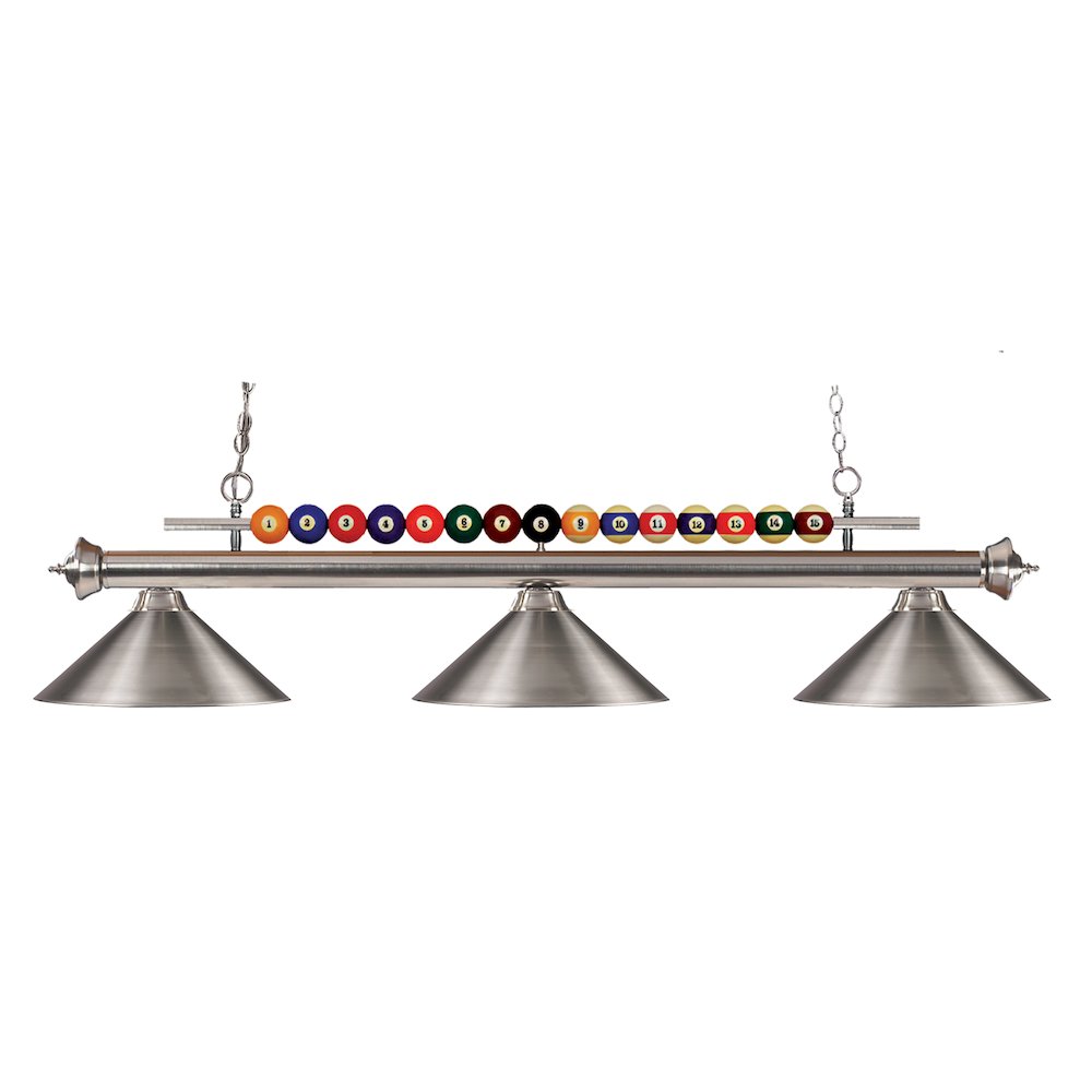 Z-Lite Shark 3 Light Billiard, Steel Frame, Brushed Nickel Shade Color. Picture 1