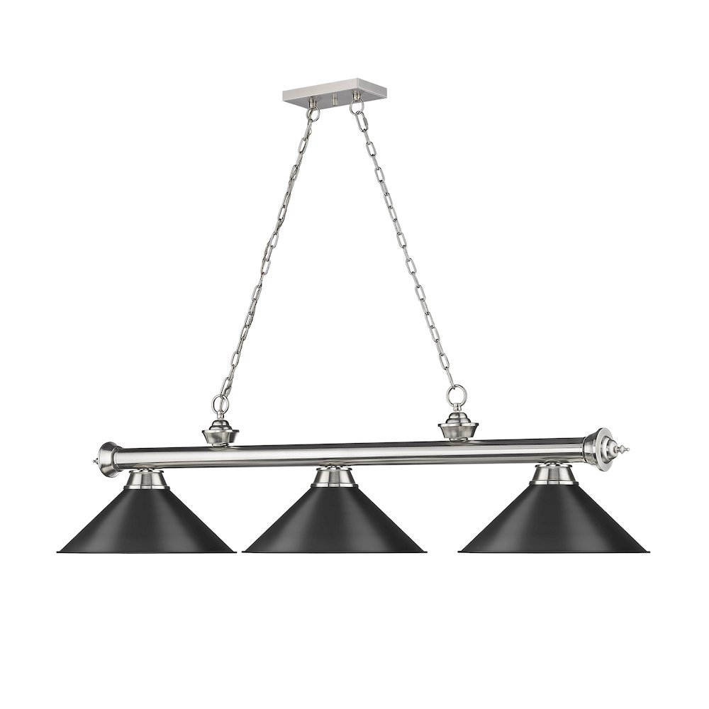 Z-Lite Cordon 3 Light Billiard, Steel Frame, Matte Black Shade Color. Picture 3