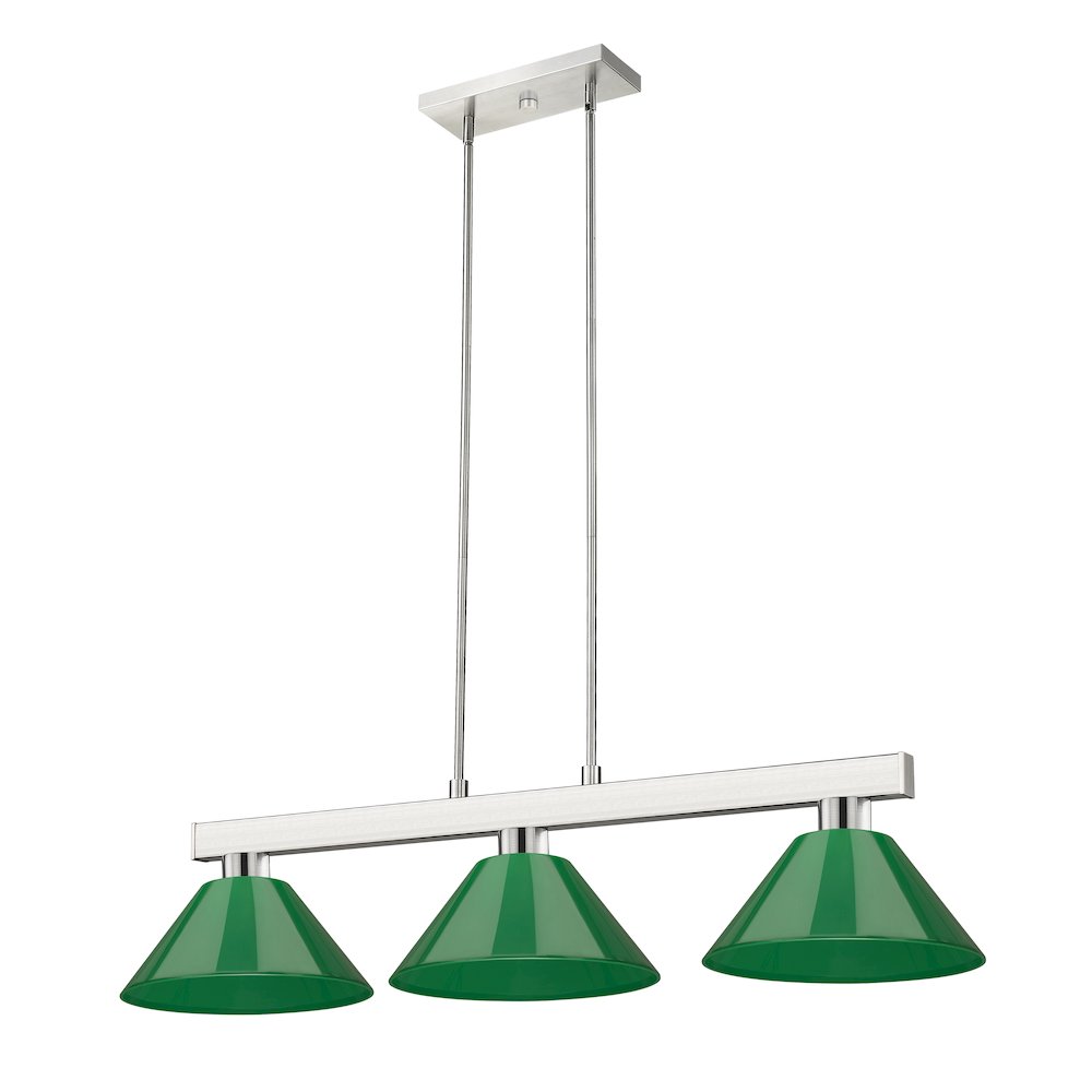 Z-Lite Cobalt 3 Light Billiard, Steel Frame, Green Shade Color. Picture 5