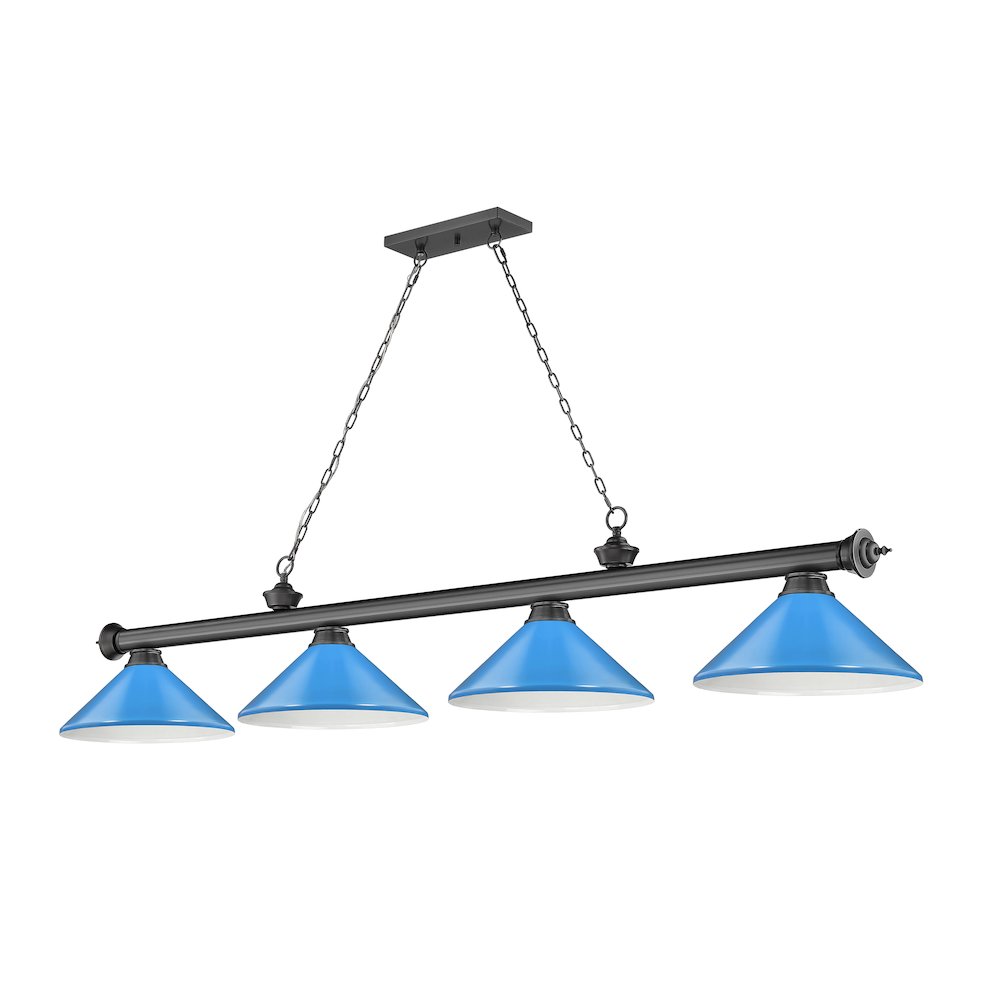 Z-Lite Cordon 4 Light Billiard, Steel Frame, Electric Blue Shade Color. Picture 5