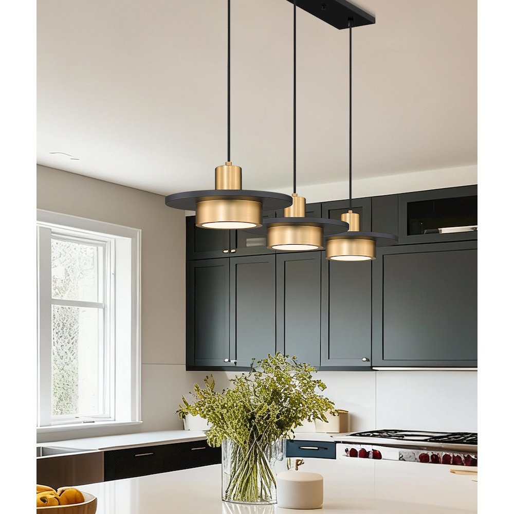 Z-Lite 3 Light Linear Chandelier, Matte Black + Modern Gold. Picture 6