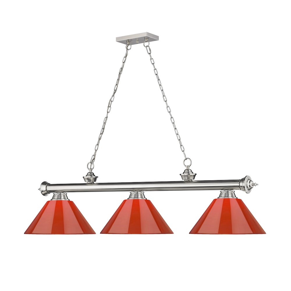 Z-Lite Cordon 3 Light Billiard, Steel Frame, Red Shade Color. Picture 3