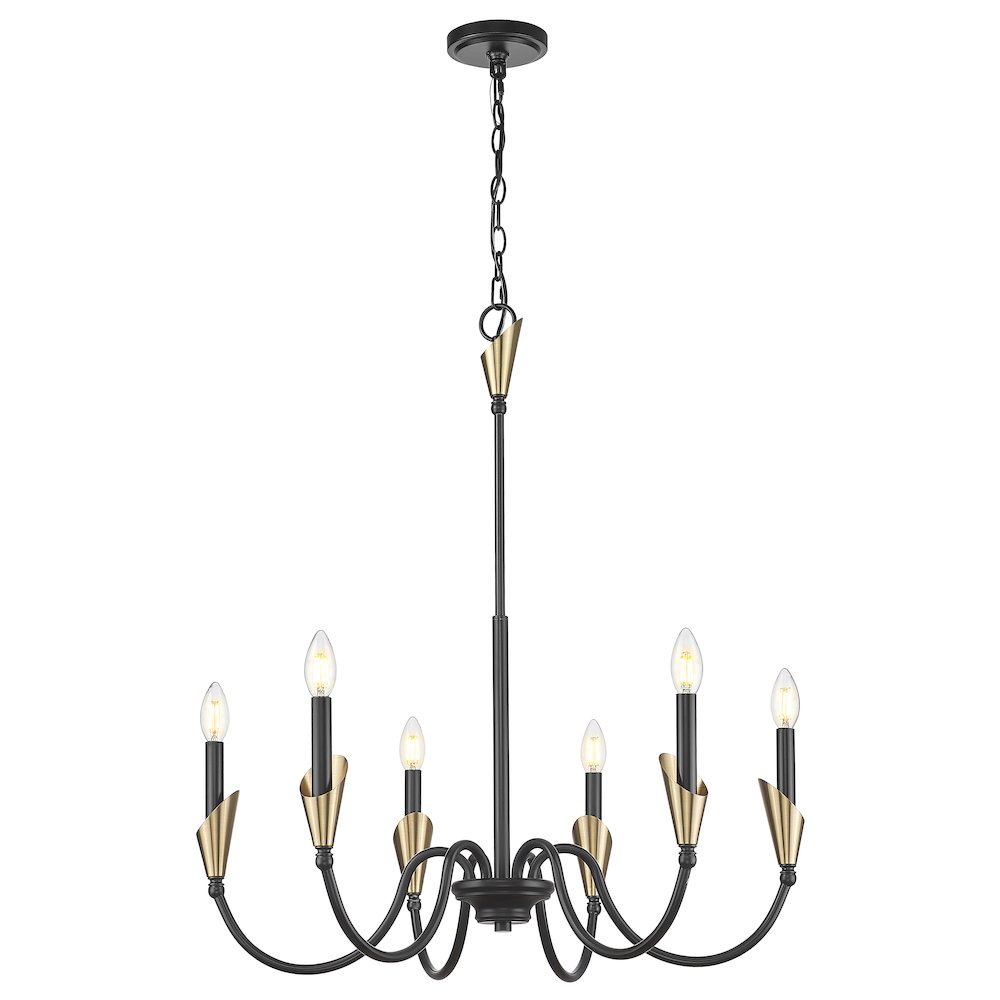 Z-Lite Claudelle 6 Light Chandelier in Matte Black + Modern Gold color. Picture 2