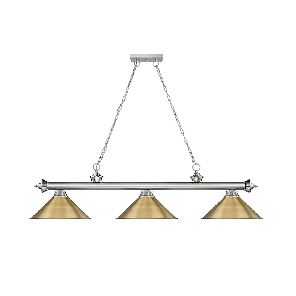 Z-Lite Cordon 3 Light Billiard, Steel Frame, Rubbed Brass Shade Color. Picture 2