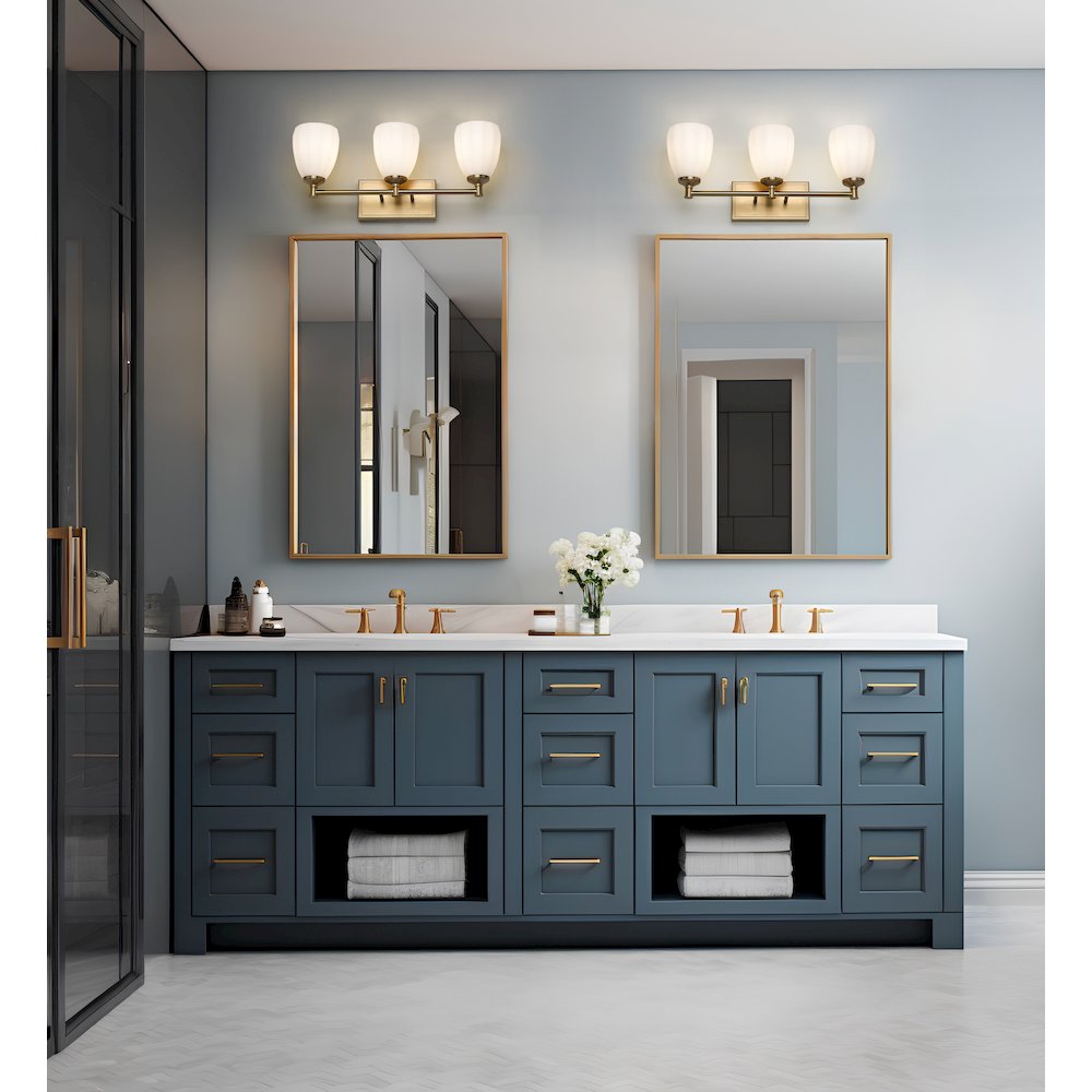 Z-Lite Oren 3 Light Vanity in Modern Gold color, Steel frame. Picture 7