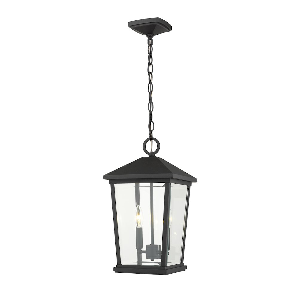 Z-Lite Beacon 2 Light Outdoor Chain Mount Ceiling Fixture in Black Frame Finish. Picture 1