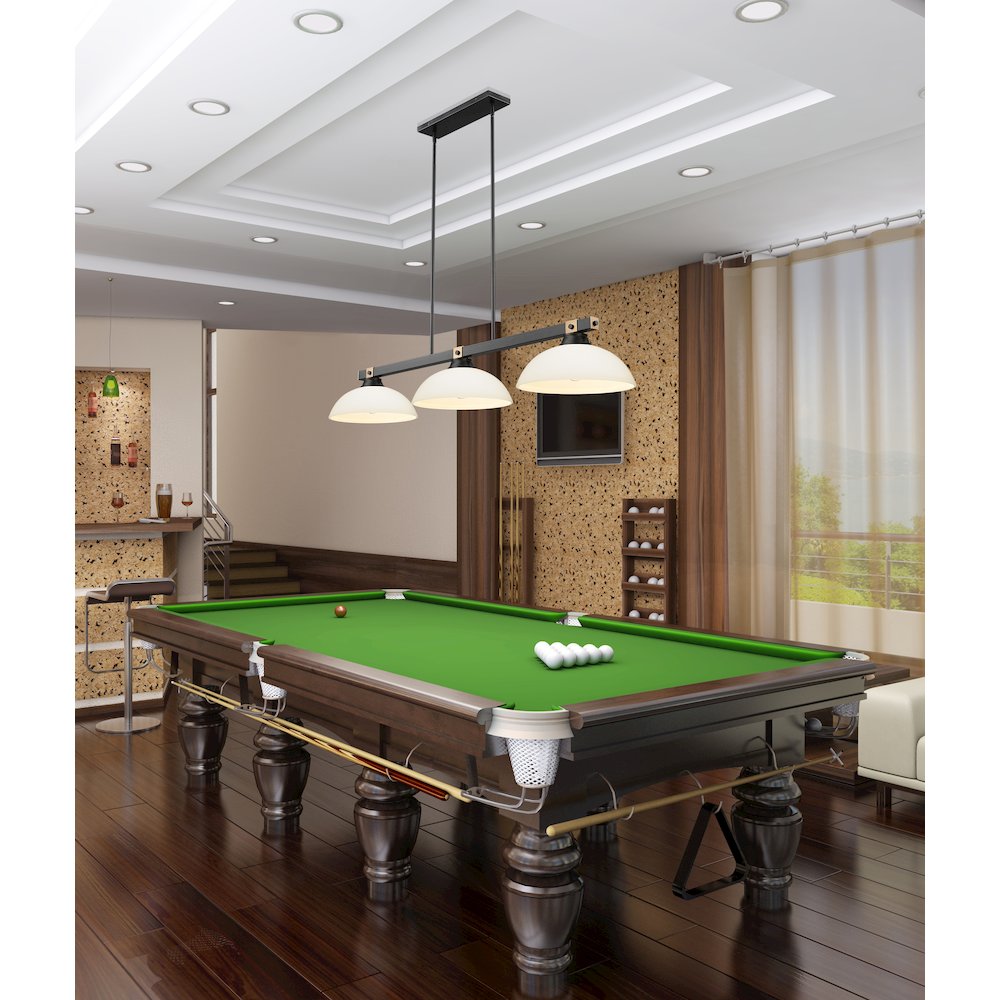 Z-Lite Bronte 3 Light Billiard, Steel Frame, Matte Opal Shade Color. Picture 7