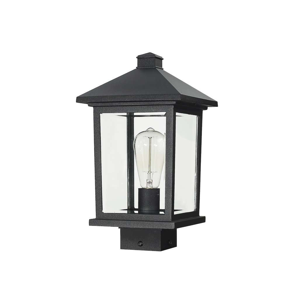 Z-Lite Portland 1 Light Outdoor Post Mount Fixture in Black Frame Finish. Picture 5
