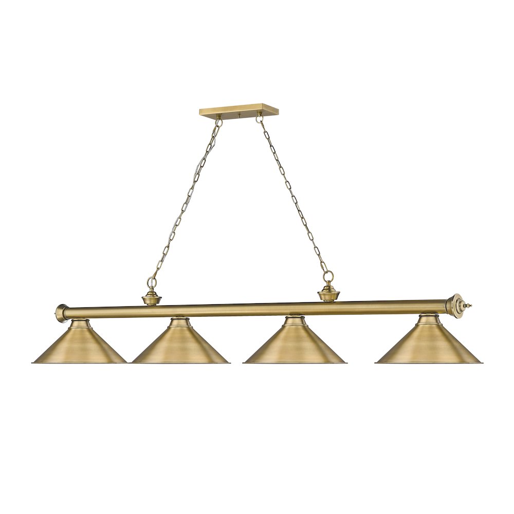 Z-Lite Cordon 4 Light Billiard, Steel Frame, Rubbed Brass Shade Color. Picture 3