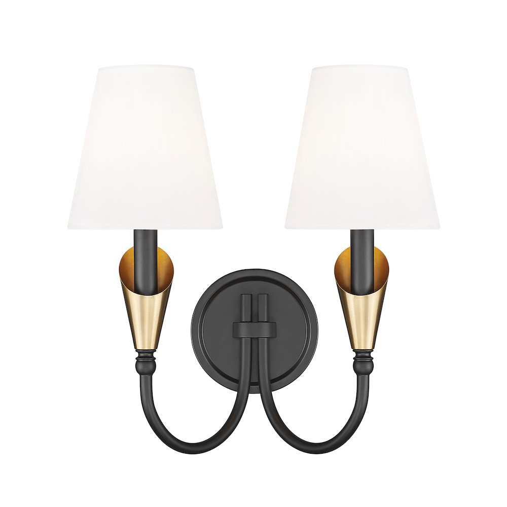 Z-Lite Claudelle 2 Light Wall Sconce in Matte Black + Modern Gold color. Picture 2