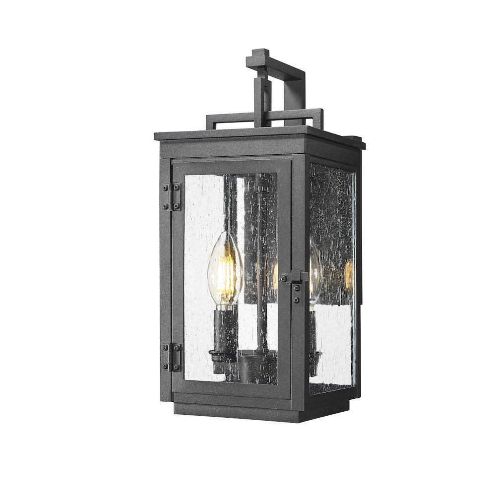Z-Lite Hartwell 2 Light Outdoor Wall Light in Sand Black color, Aluminum frame. Picture 1