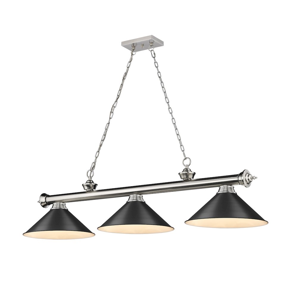 Z-Lite Cordon 3 Light Billiard, Steel Frame, Matte Black Shade Color. Picture 1
