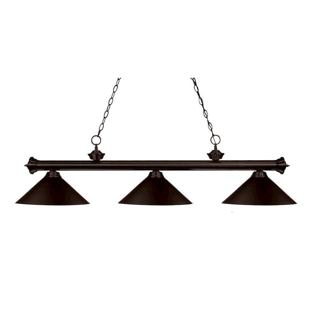 Z-Lite Riviera 3 Light Billiard, Steel Frame, Bronze Shade Color. Picture 1