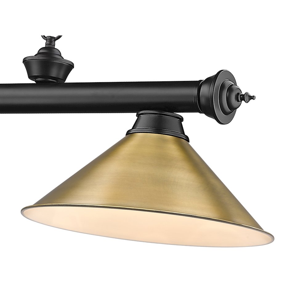 Z-Lite Cordon 3 Light Billiard, Steel Frame, Rubbed Brass Shade Color. Picture 4