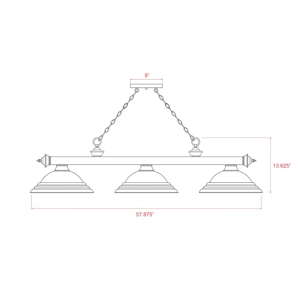 Z-Lite Cordon 3 Light Billiard, Steel Frame, Rubbed Brass Shade Color. Picture 8