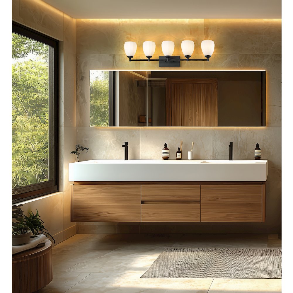 Z-Lite Oren 5 Light Vanity in Matte Black color, Steel frame. Picture 6