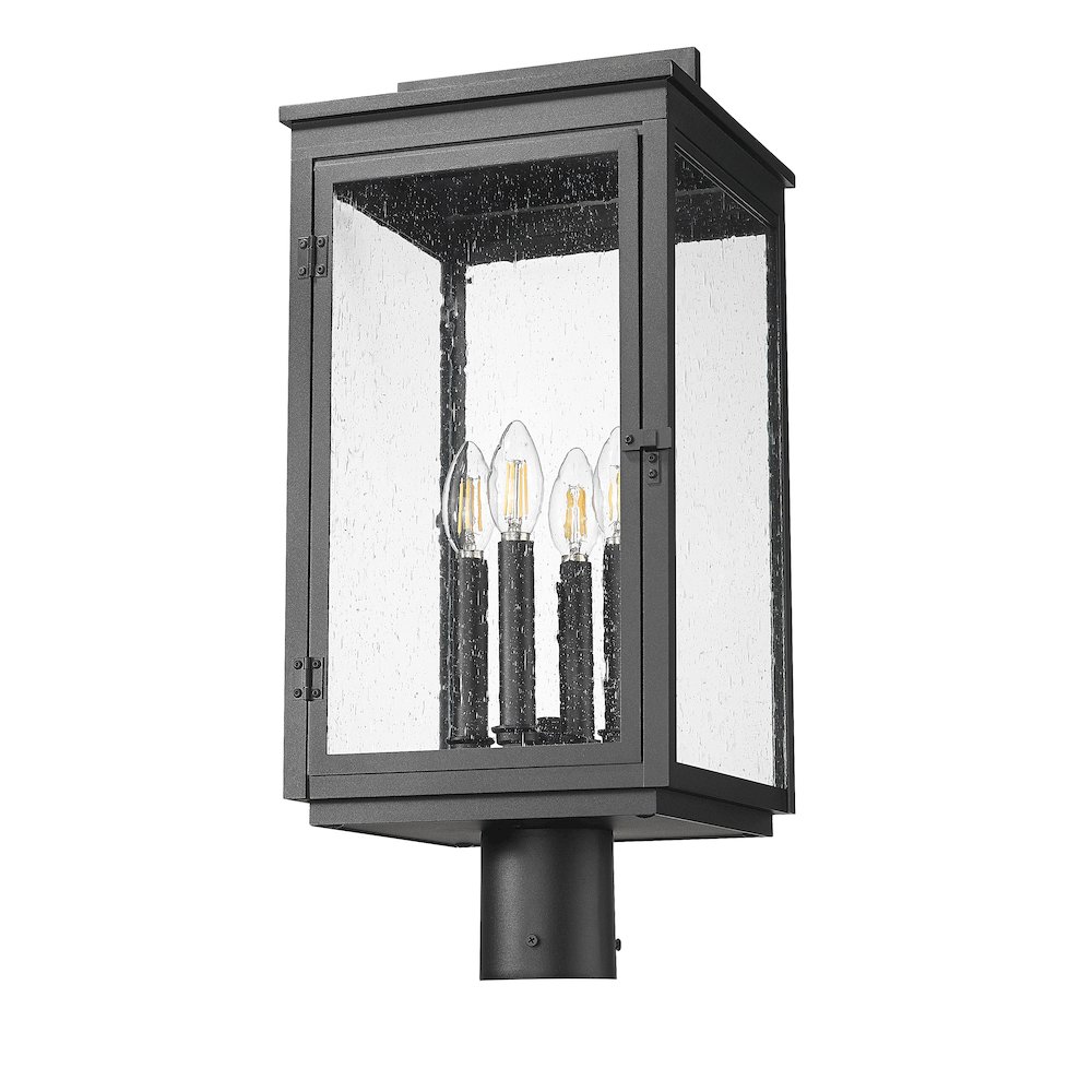 Z-Lite Hartwell 4 Light Outdoor Post Mount Fixture in Sand Black color. Picture 5