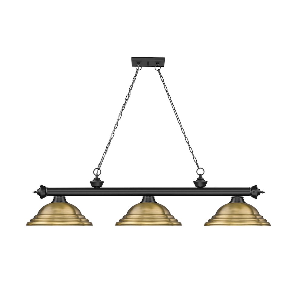 Z-Lite Cordon 3 Light Billiard, Steel Frame, Rubbed Brass Shade Color. Picture 2