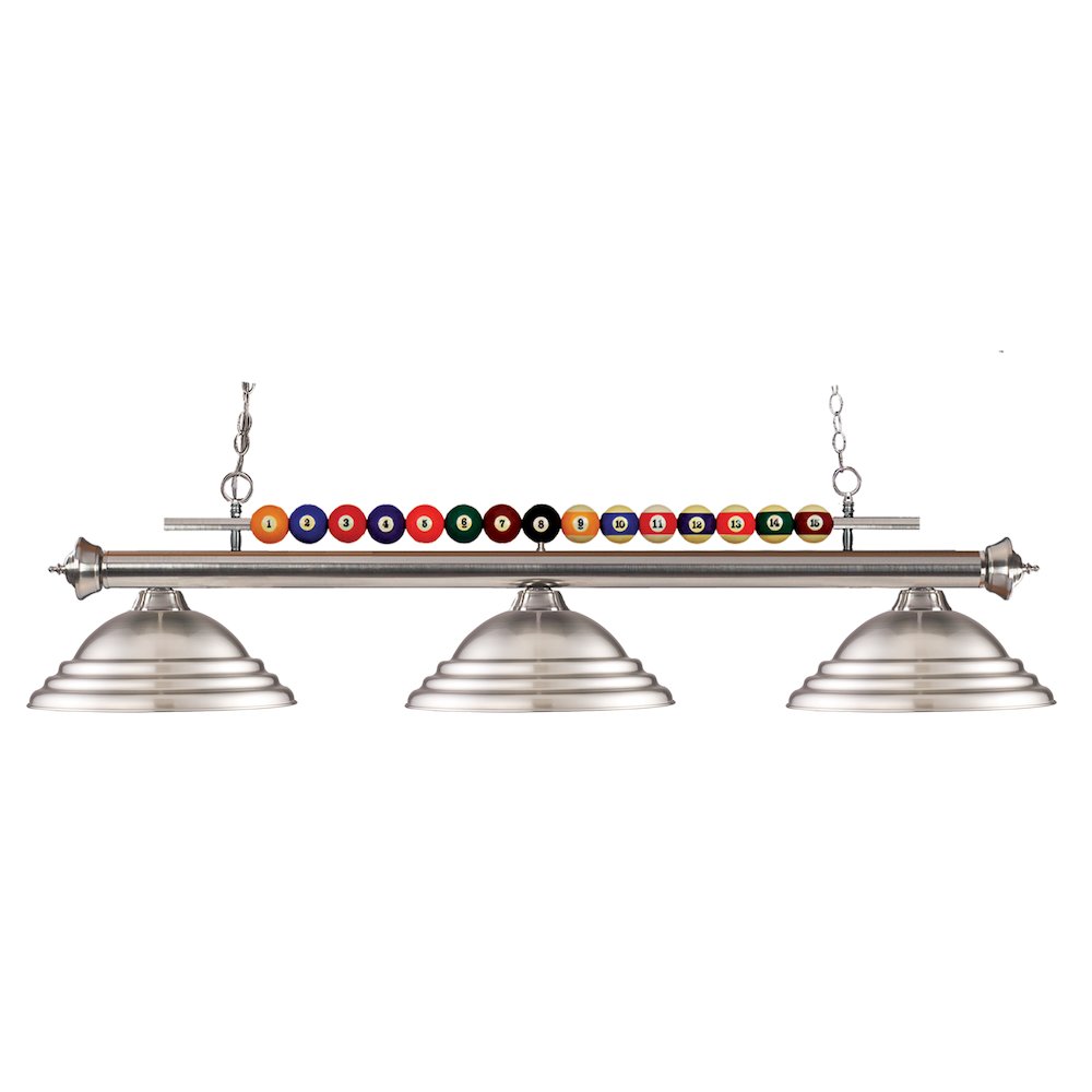 Z-Lite Shark 3 Light Billiard, Steel Frame, Brushed Nickel Shade Color. Picture 1