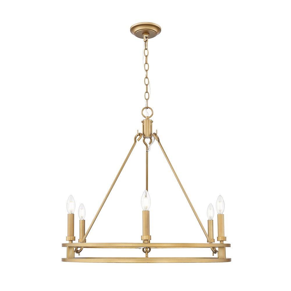 Z-Lite Dennison 6 Light Chandelier in Signature Brass color, Steel frame. Picture 2