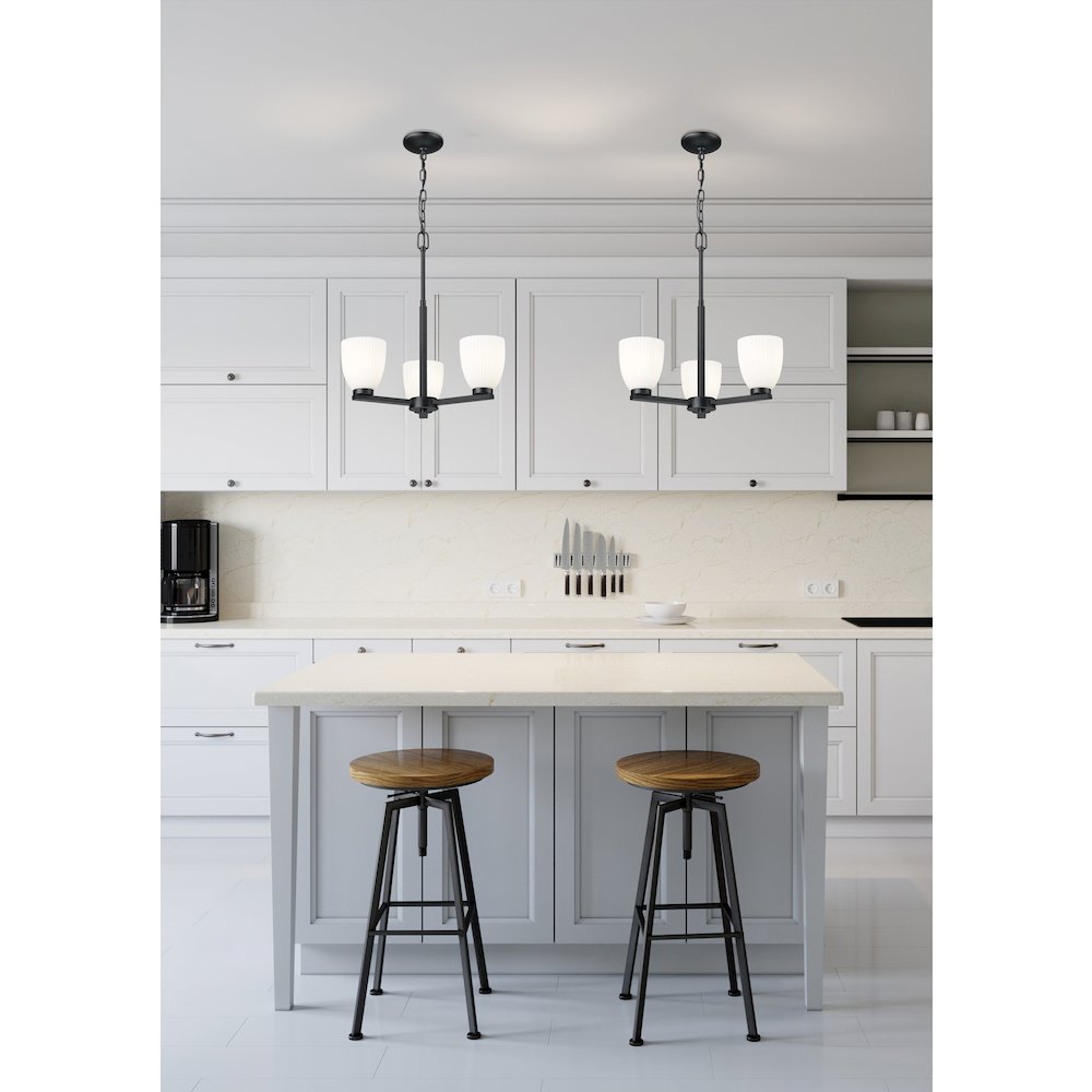 Z-Lite Naya 3 Light Chandelier in Matte Black color, Steel frame. Picture 6