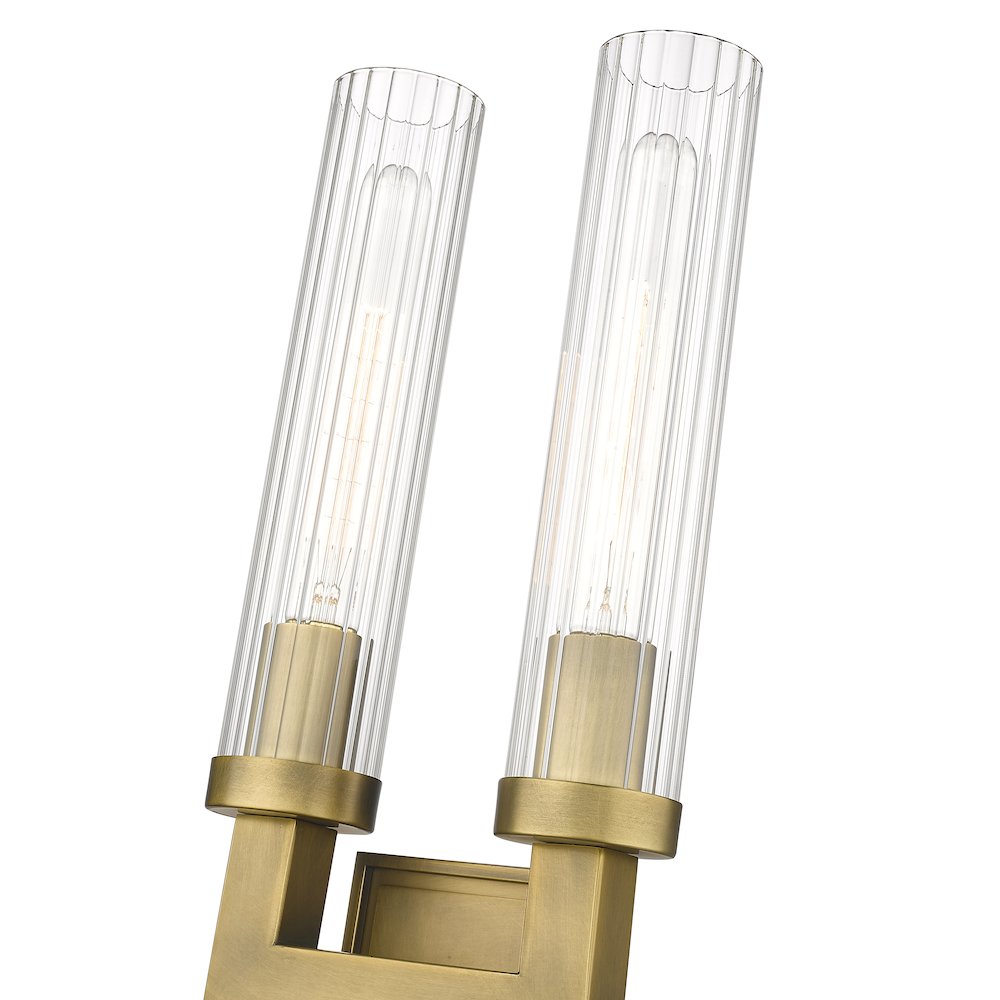Z-Lite Beau 2 Light Wall Sconce in Rubbed Brass Frame Finish. Picture 4