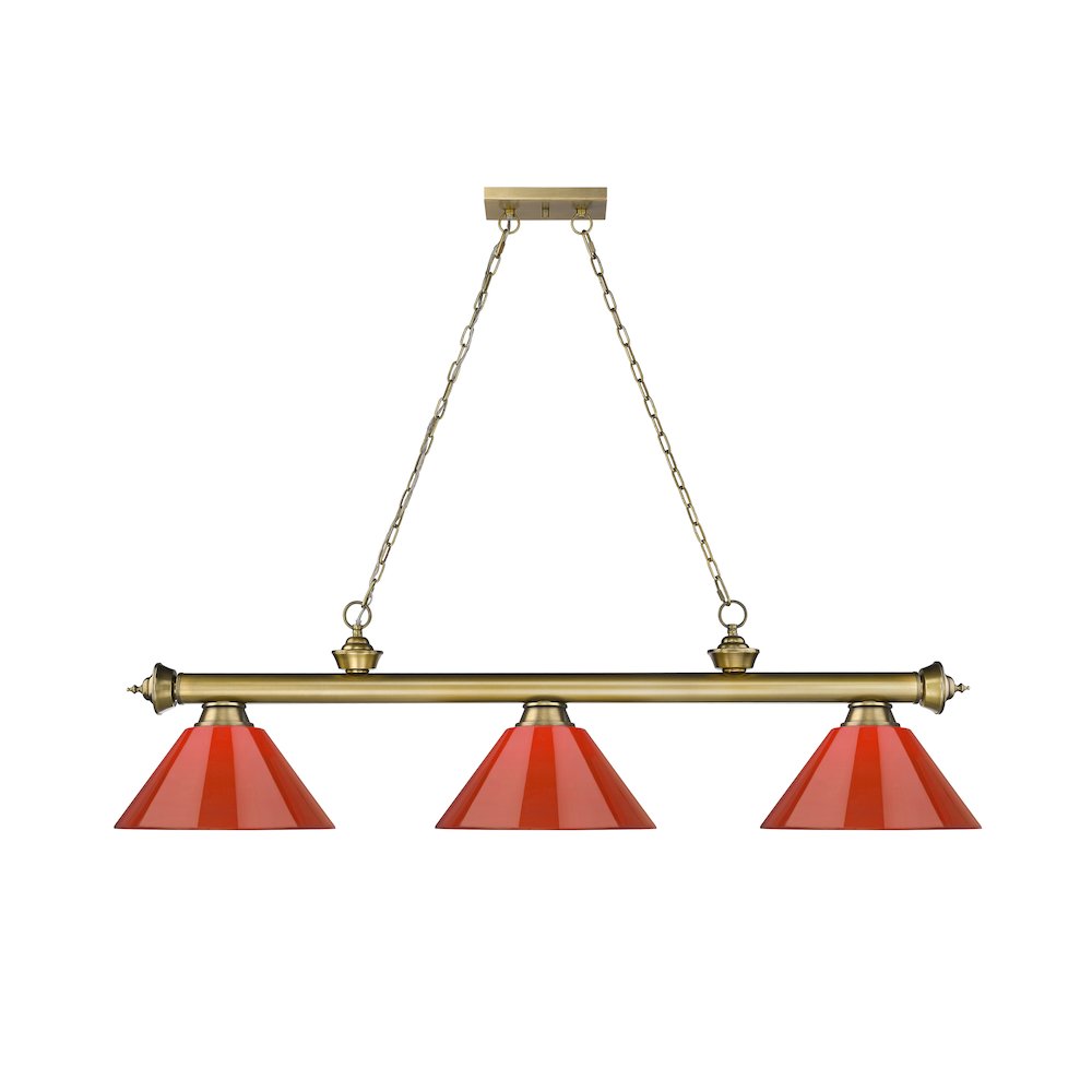 Z-Lite Cordon 3 Light Billiard, Steel Frame, Red Shade Color. Picture 2